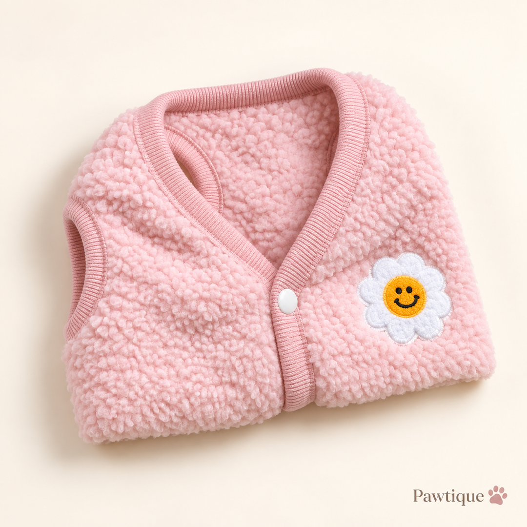 Pawtique SunnyBloom teddy fleece pet vest in Blush Pink