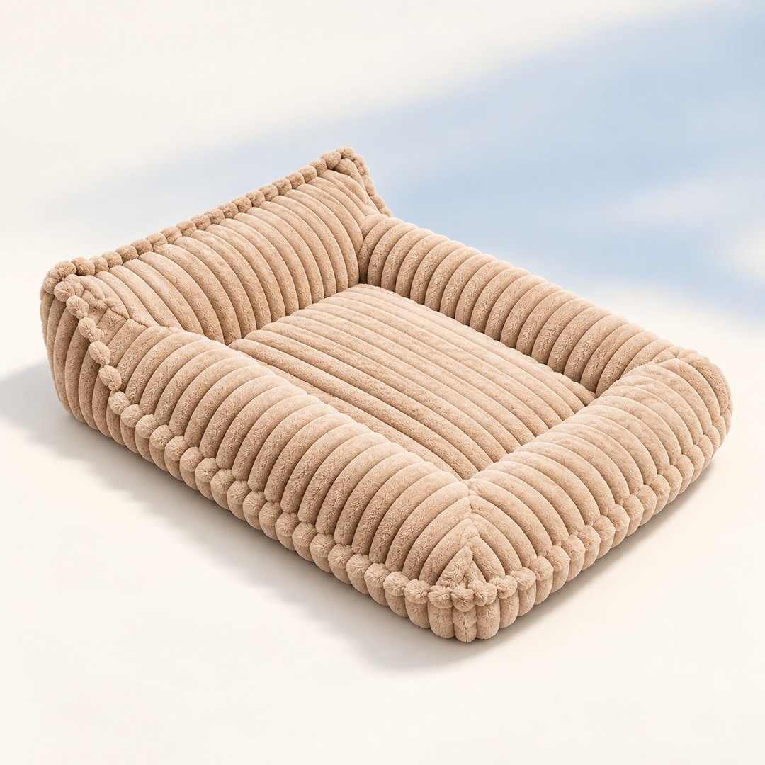 Pawtique RibNest plush bolster dog sofa bed in Khaki