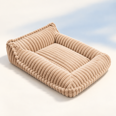 Pawtique RibNest plush bolster dog sofa bed in Khaki