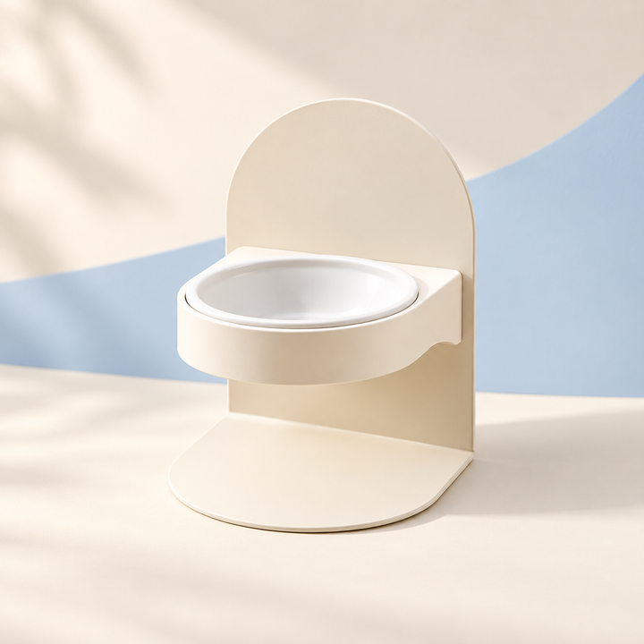 Pawtique FlexDine cream adjustable elevated ceramic cat bowl single set
