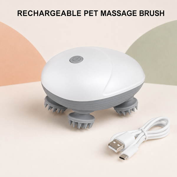 Pawtique rechargeable pet massage brush with USB charging cable