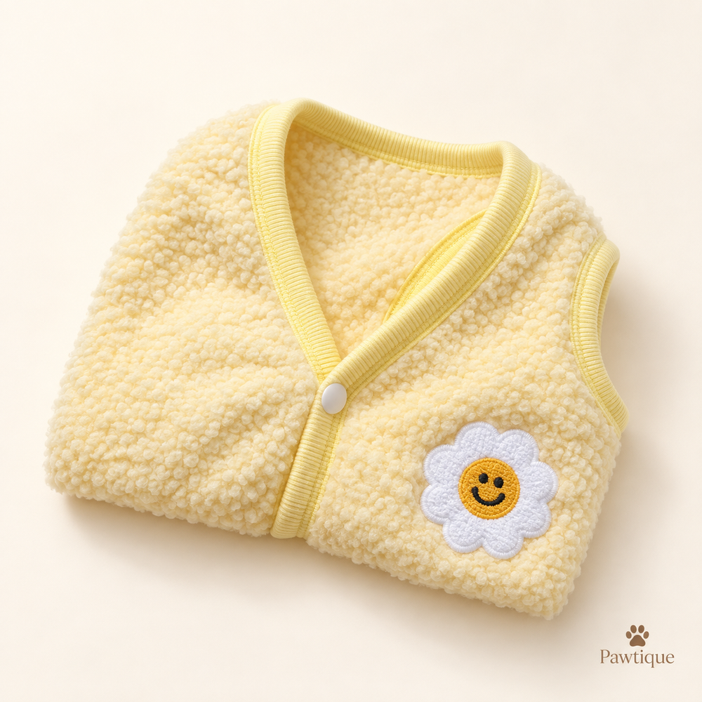 Pawtique SunnyBloom teddy fleece pet vest in Butter Yellow