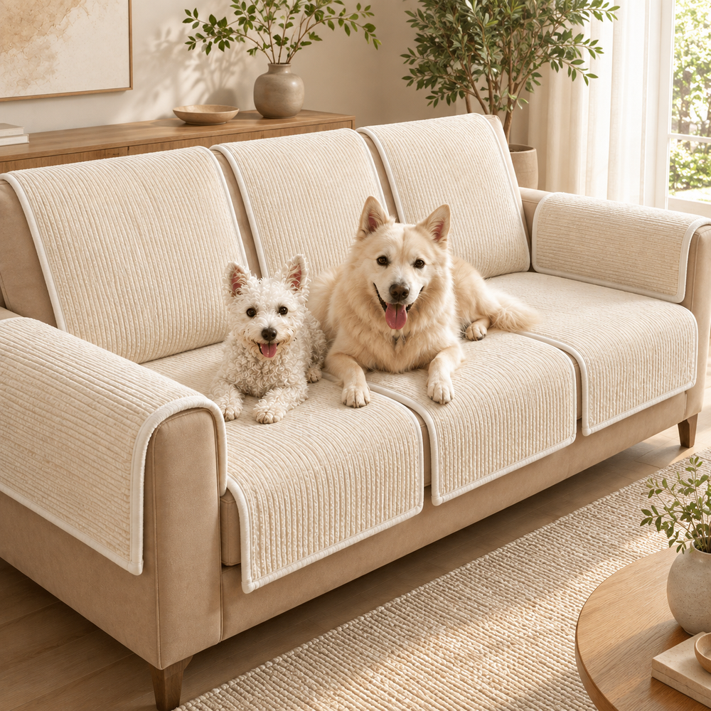 Pawtique ChenilleGuard modular sofa protector in Beige