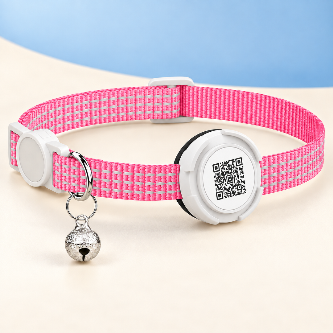 Pink Pawtique FindMe reflective AirTag-compatible QR breakaway cat collar