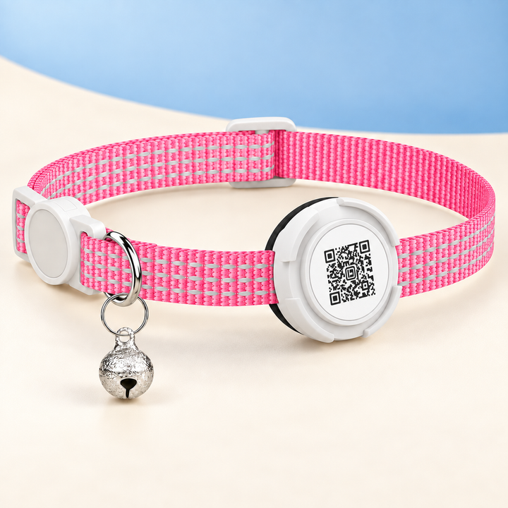 Pink Pawtique FindMe reflective AirTag-compatible QR breakaway cat collar