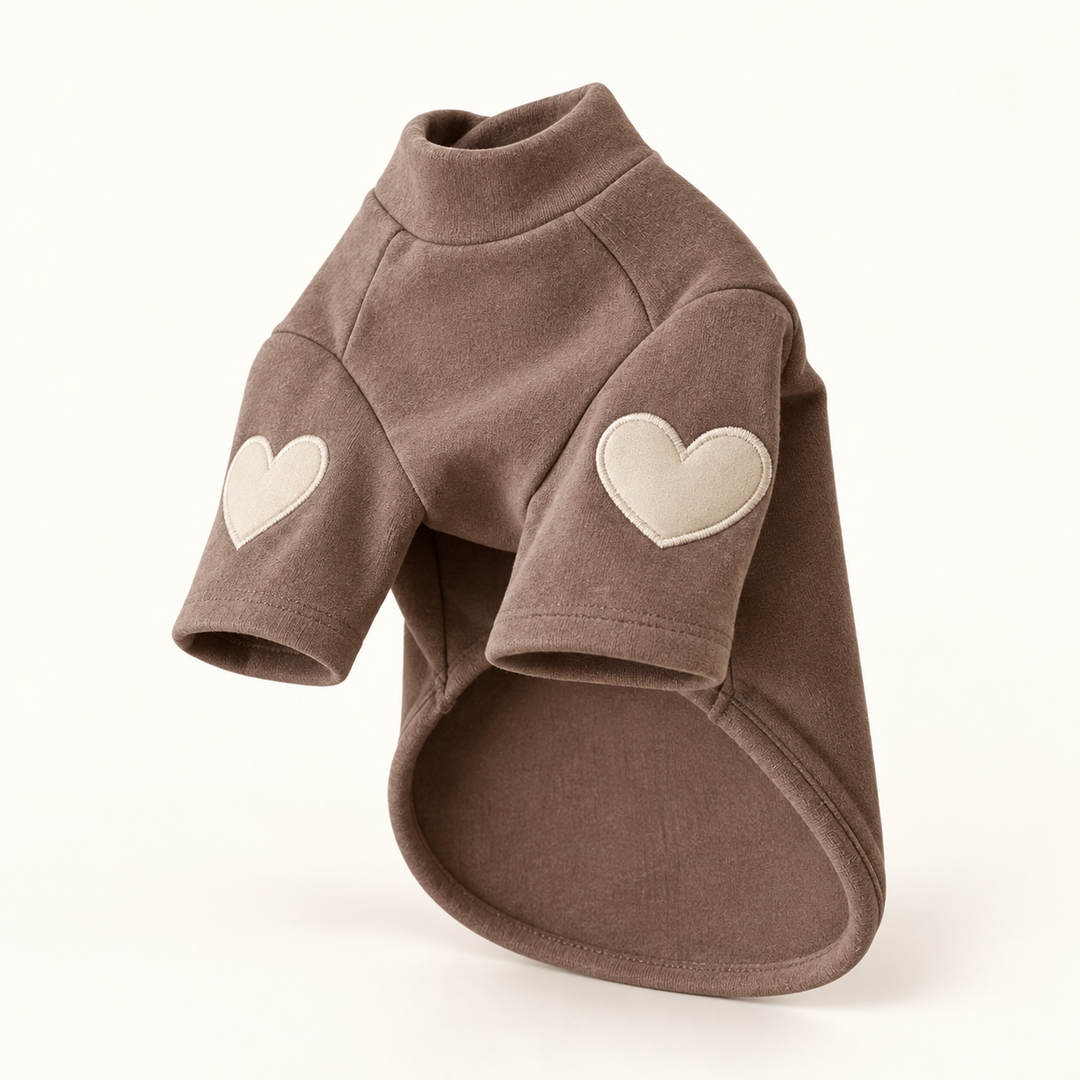 Pawtique HeartSleeve mock-neck dog shirt in Warm Brown