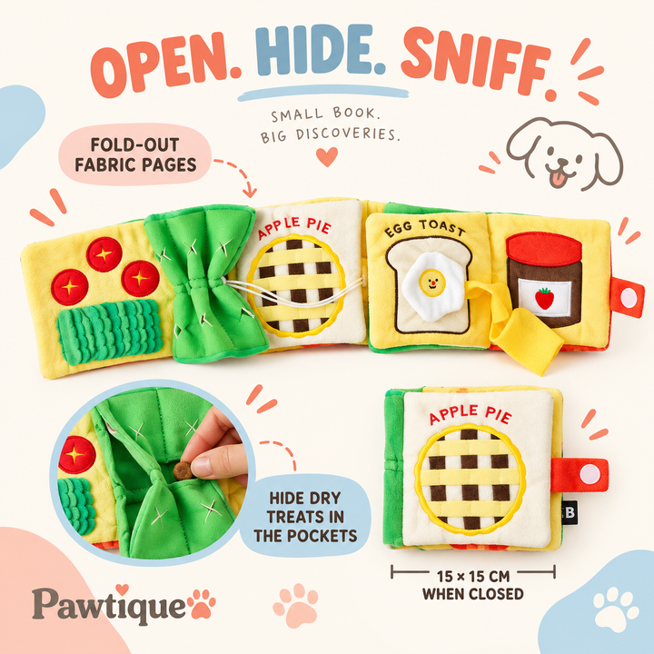 Pawtique SniffBook open hide and sniff enrichment features