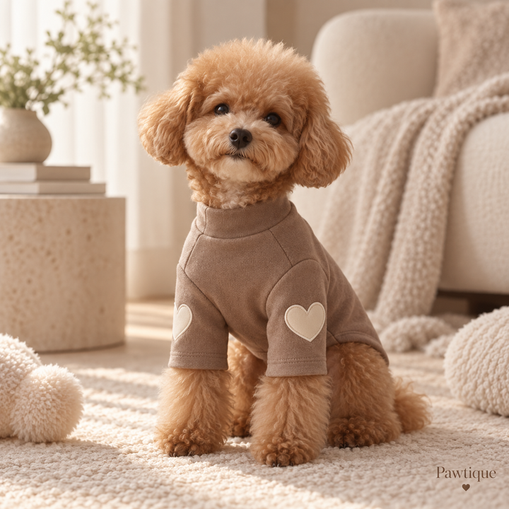 Small dog wearing Pawtique HeartSleeve mock-neck shirt