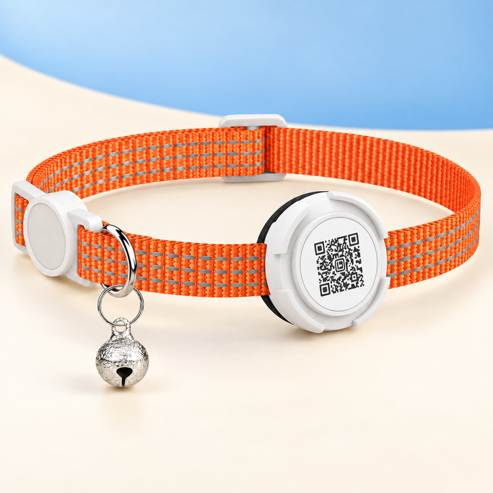 Orange Pawtique FindMe reflective AirTag-compatible QR breakaway cat collar