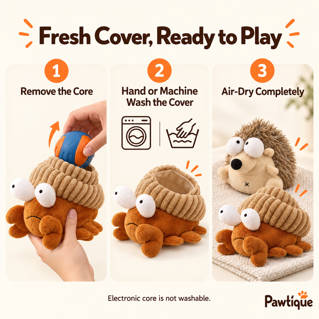 Pawtique WobblePals removable plush cover washing and care guide