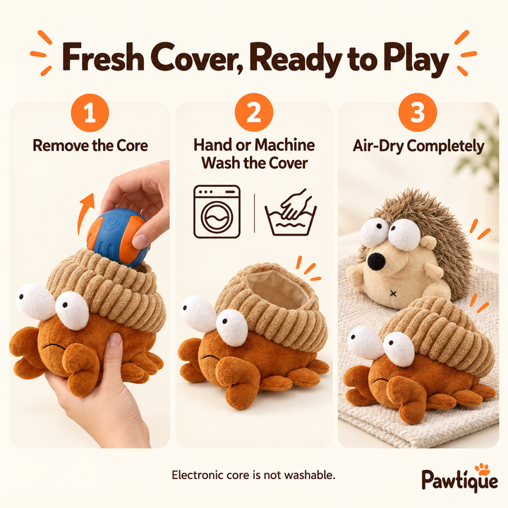 Pawtique WobblePals removable plush cover washing and care guide