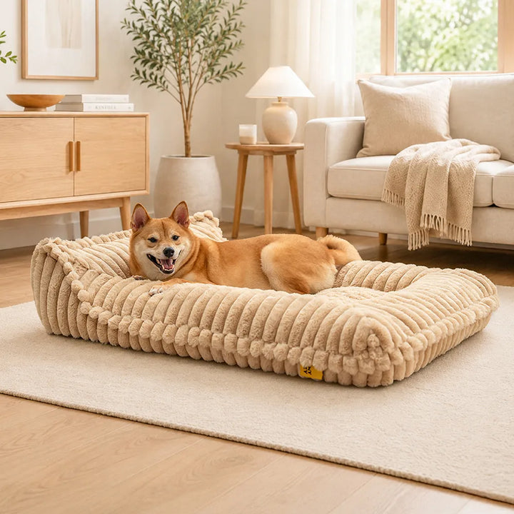 Ribbed Plush Orthopedic Bolster Dog Sofa Bed - Cozy Nest