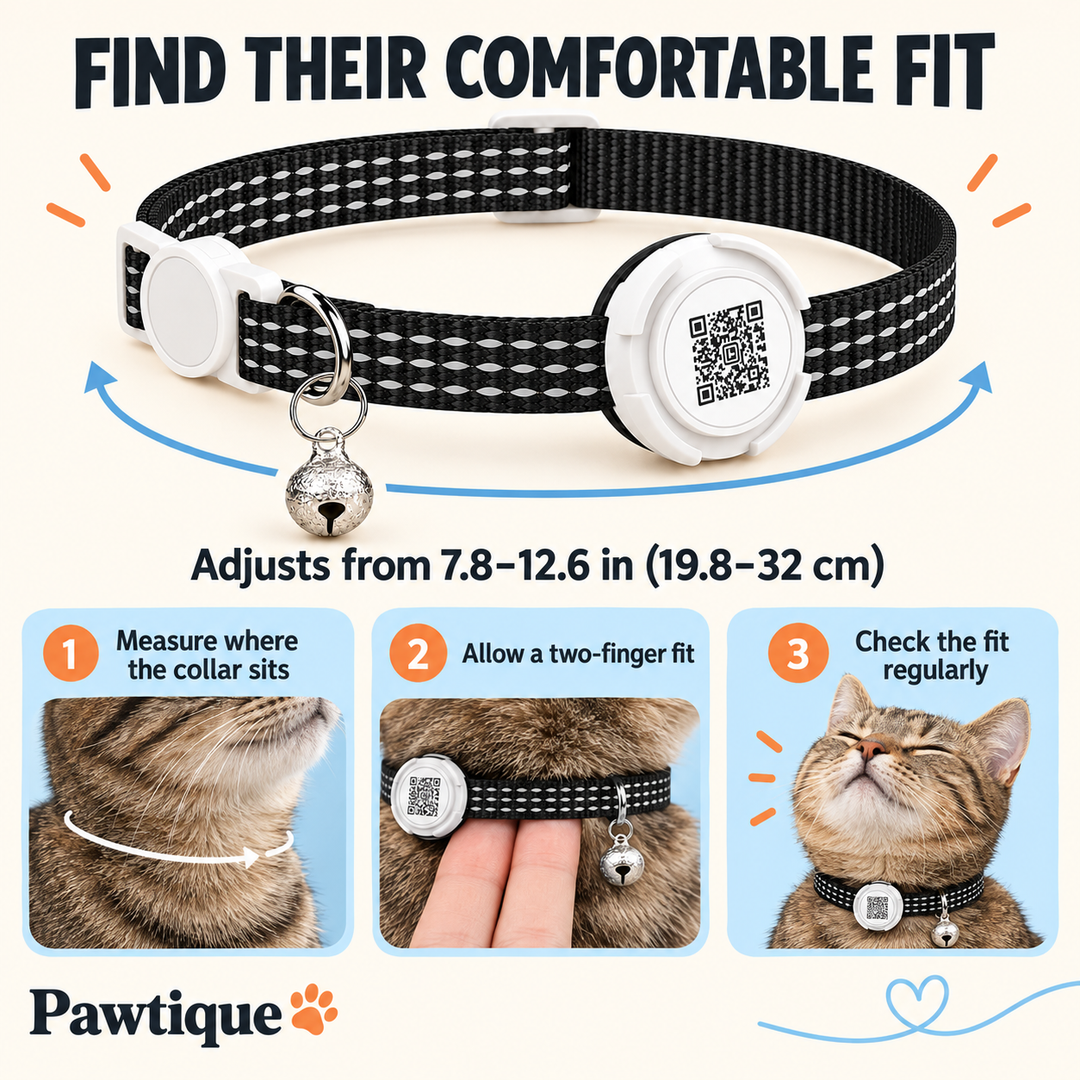 Fit guide for the adjustable Pawtique FindMe cat collar