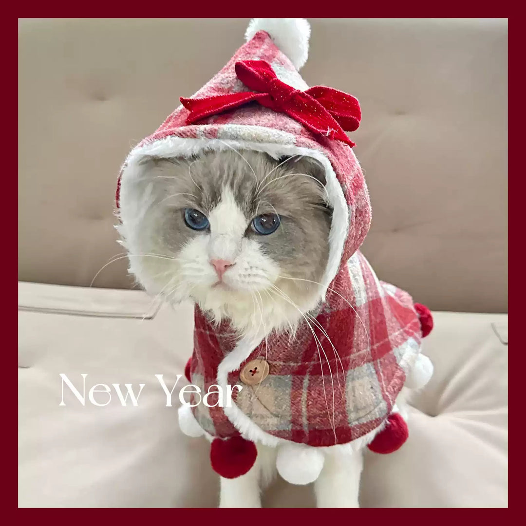 Hooded Cape with Fleece Lining- New Year Cat & Dog Winter