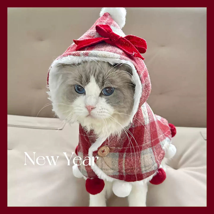 Hooded Cape with Fleece Lining- New Year Cat & Dog Winter