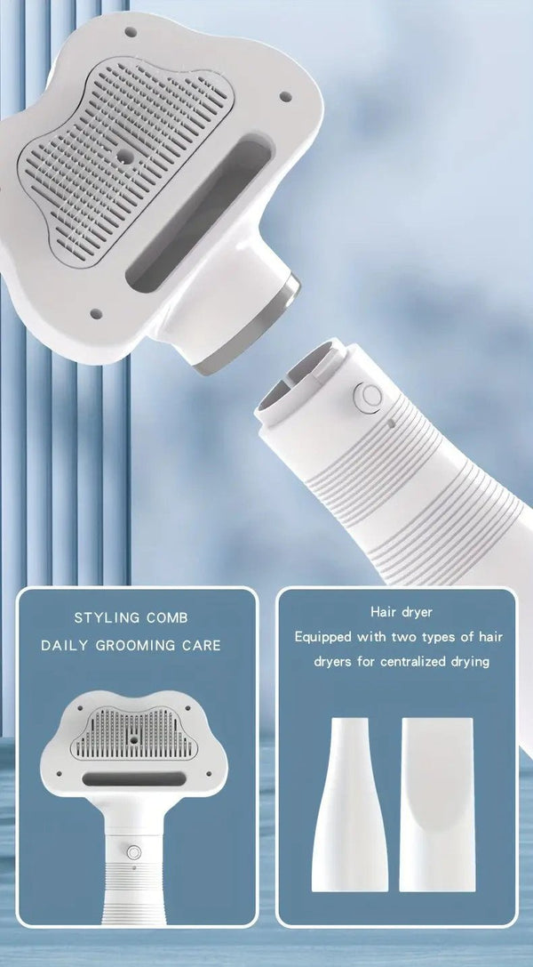 3 In 1 Pet Hair Dryer, Low Noise Drying Brush Self Cleaning Needle Comb Dog Knot Comb Undercoat Hair Removal Tool For Grooming Supply - Pawtique