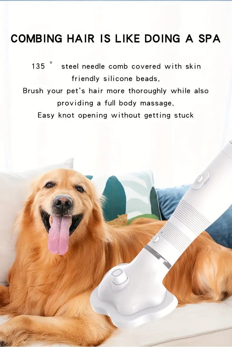 3 In 1 Pet Hair Dryer, Low Noise Drying Brush Self Cleaning Needle Comb Dog Knot Comb Undercoat Hair Removal Tool For Grooming Supply - Pawtique