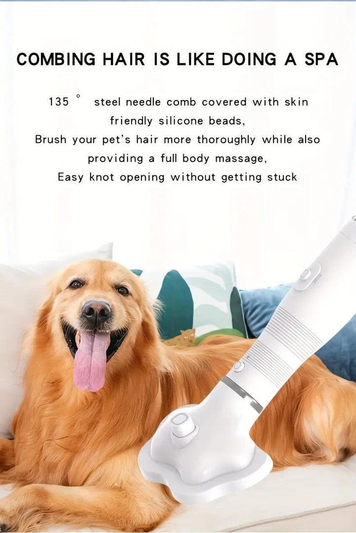 3 In 1 Pet Hair Dryer, Low Noise Drying Brush Self Cleaning Needle Comb Dog Knot Comb Undercoat Hair Removal Tool For Grooming Supply - Pawtique