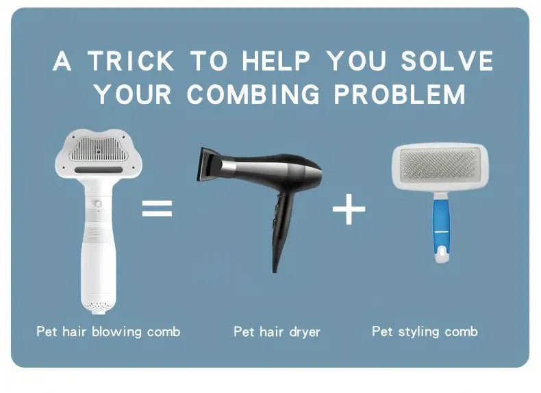 3 In 1 Pet Hair Dryer, Low Noise Drying Brush Self Cleaning Needle Comb Dog Knot Comb Undercoat Hair Removal Tool For Grooming Supply - Pawtique