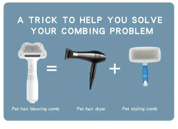 3 In 1 Pet Hair Dryer, Low Noise Drying Brush Self Cleaning Needle Comb Dog Knot Comb Undercoat Hair Removal Tool For Grooming Supply - Pawtique