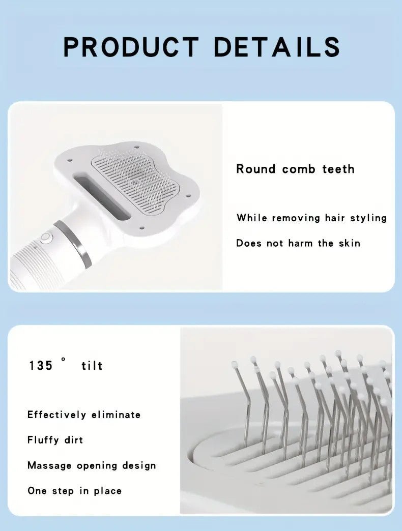 3 In 1 Pet Hair Dryer, Low Noise Drying Brush Self Cleaning Needle Comb Dog Knot Comb Undercoat Hair Removal Tool For Grooming Supply - Pawtique