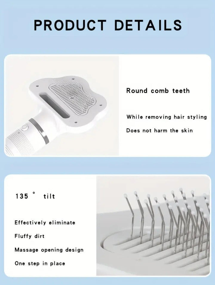 3 In 1 Pet Hair Dryer, Low Noise Drying Brush Self Cleaning Needle Comb Dog Knot Comb Undercoat Hair Removal Tool For Grooming Supply - Pawtique