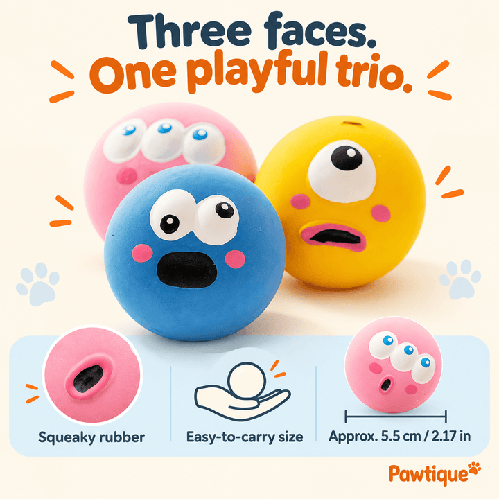 3PCS Pet Squeaky Toys Chewing Rubber Ball Set - Pawtique