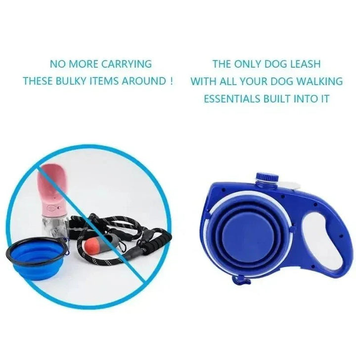 4 - in - 1 Retractable Dog Leash – with Water Bottle, Poop Bag Holder &amp; Food Bowl - Pawtique