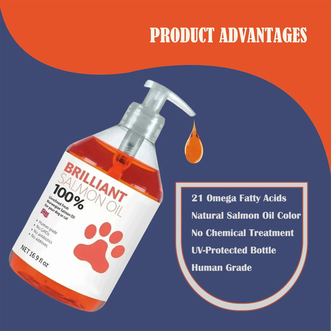 500ml Natural Salmon Oil for Dogs - Omega Fatty Acids Supplement - Human Grade Nutritional Health Support - Pawtique