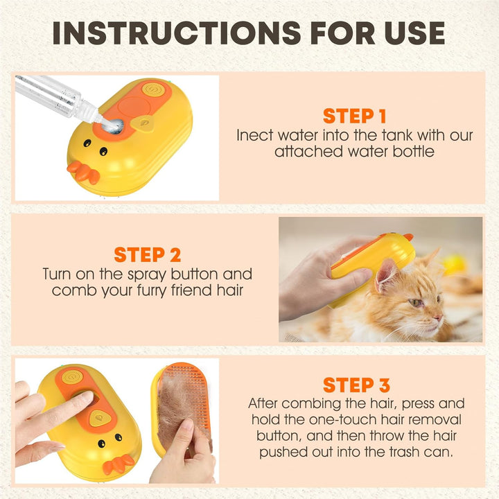 2-in-1 Spray Pet Grooming Brush – Ducky Delight for Tangle-Free Fur!