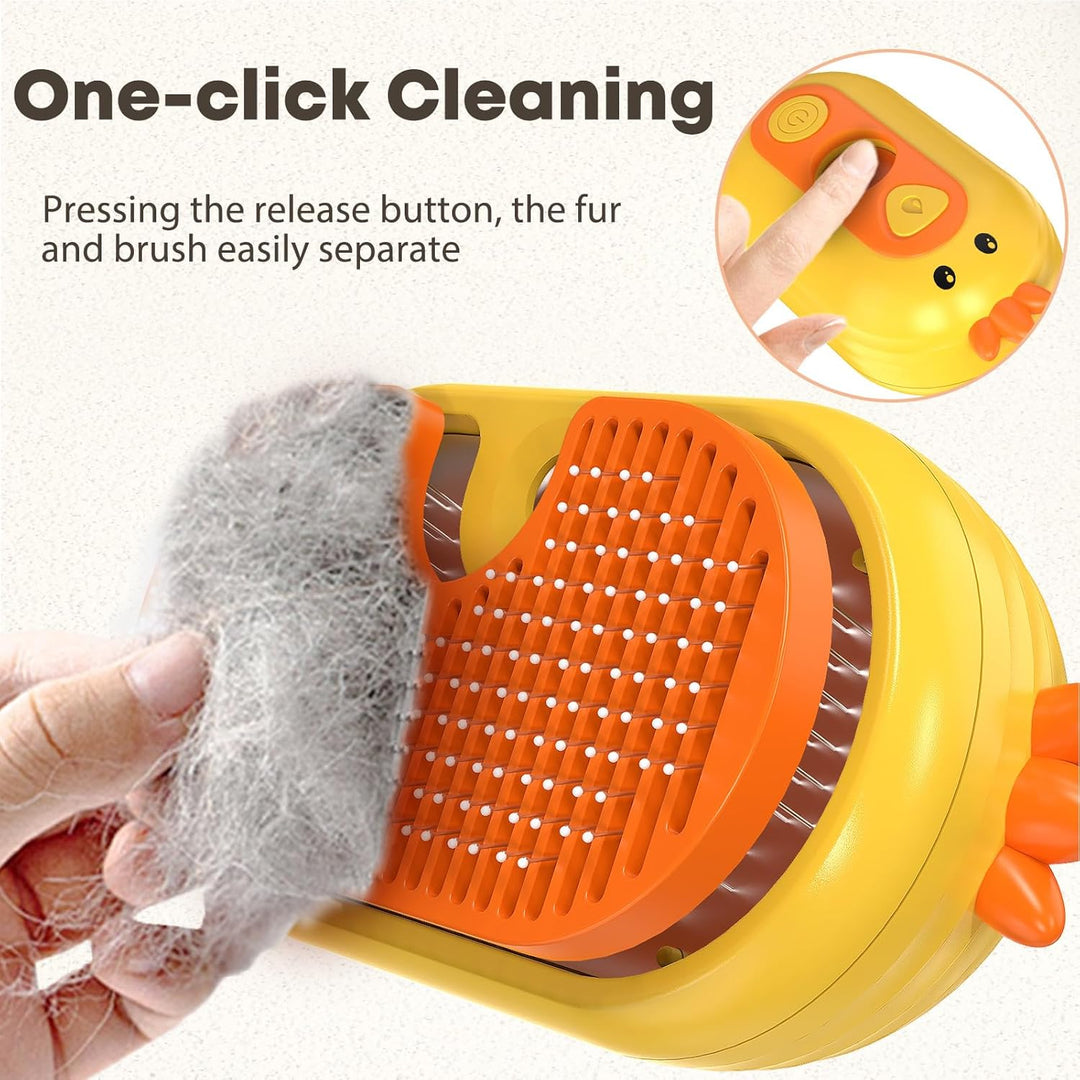 2-in-1 Spray Pet Grooming Brush – Ducky Delight for Tangle-Free Fur!