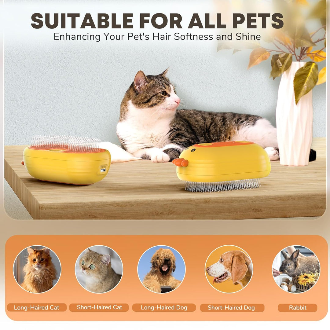2-in-1 Spray Pet Grooming Brush – Ducky Delight for Tangle-Free Fur!