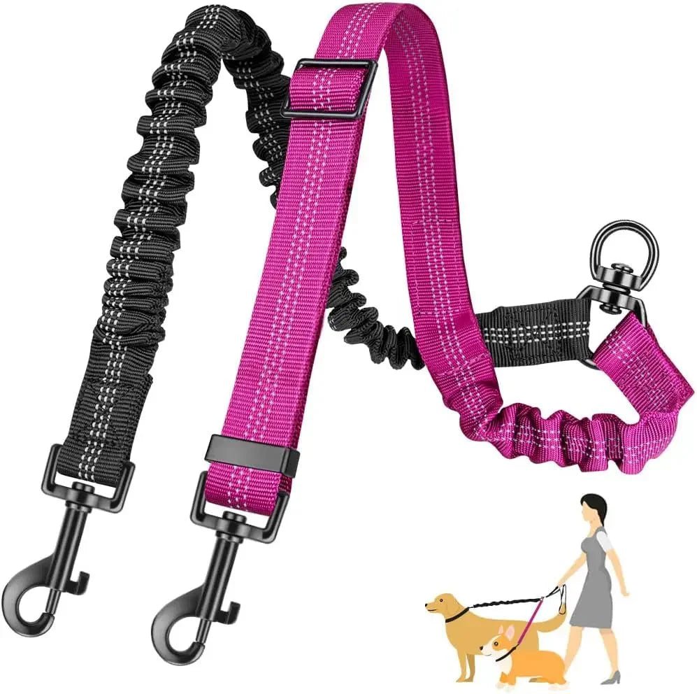 Adjustable Duo Dog Leash with Comfortable Bungee - Pawtique