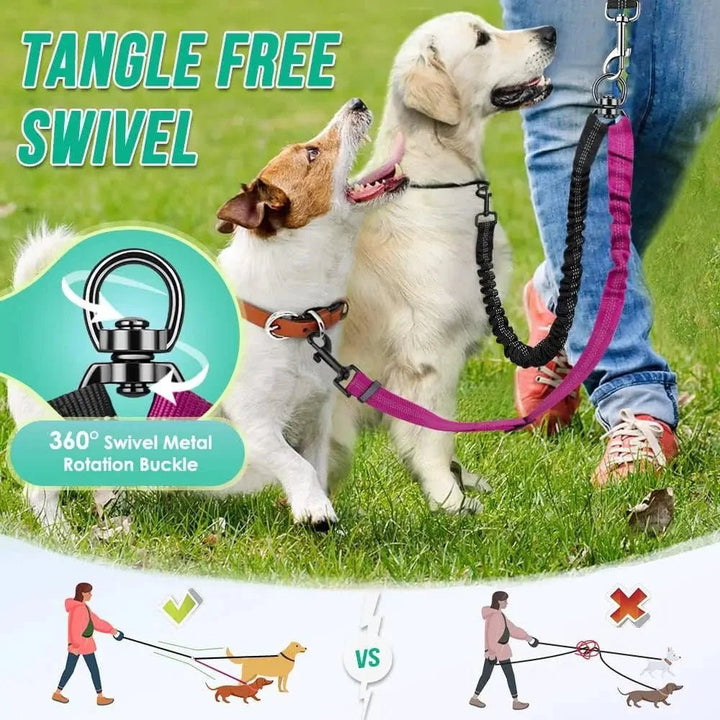 Adjustable Duo Dog Leash with Comfortable Bungee - Pawtique