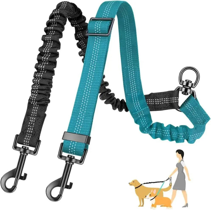 Adjustable Duo Dog Leash with Comfortable Bungee - Pawtique