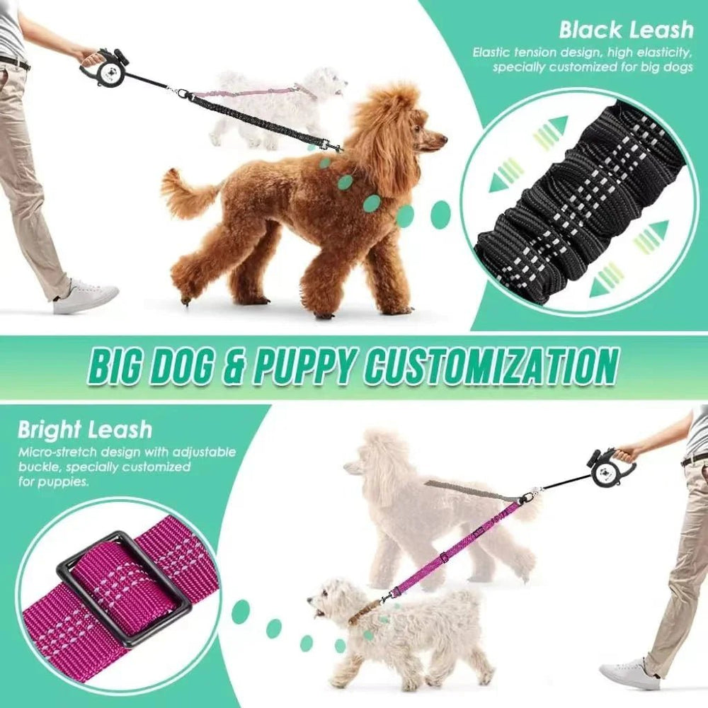 Adjustable Duo Dog Leash with Comfortable Bungee - Pawtique