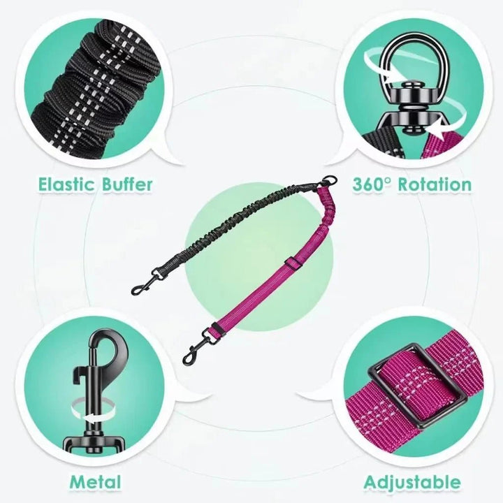Adjustable Duo Dog Leash with Comfortable Bungee - Pawtique