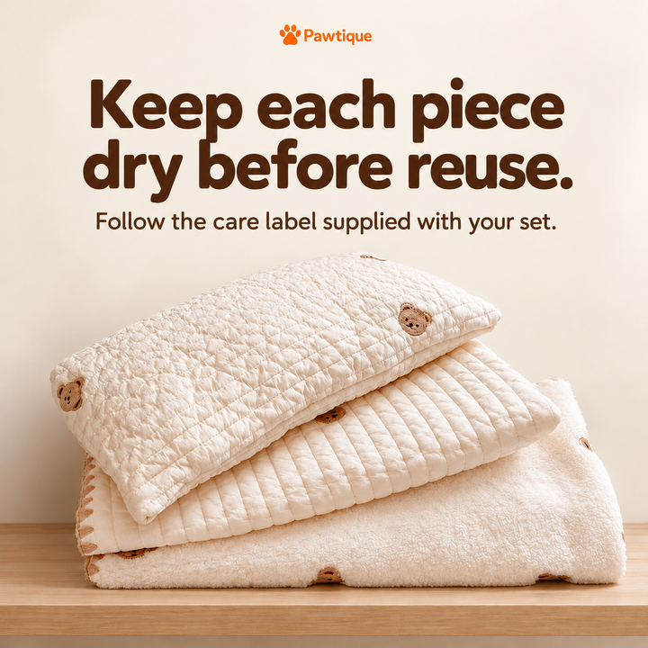 BearHug three-piece pet bedding set: care