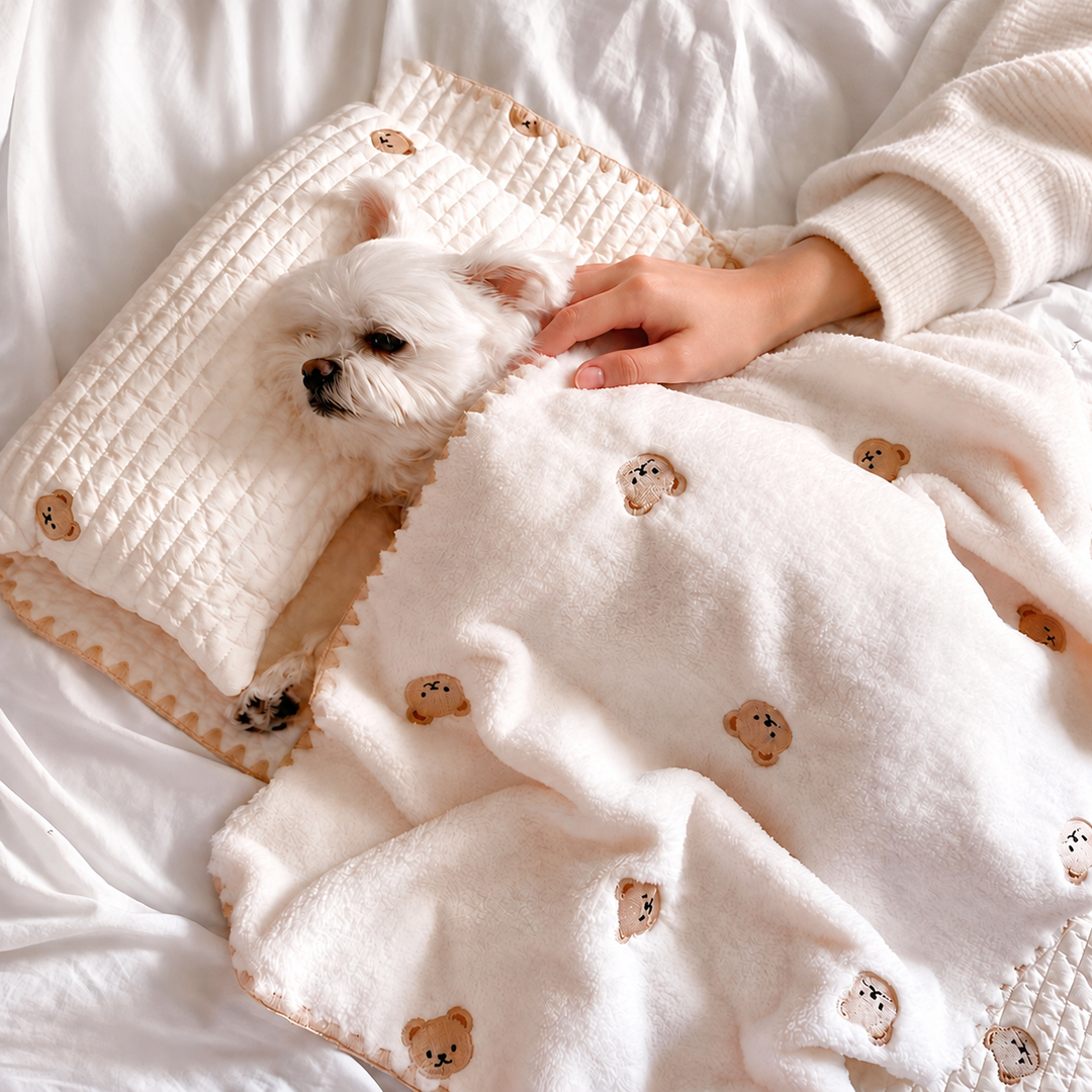 BearHug three-piece pet bedding set: companionship