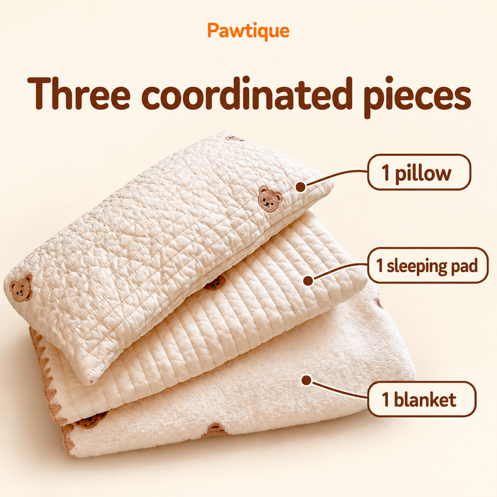 BearHug three-piece pet bedding set: included