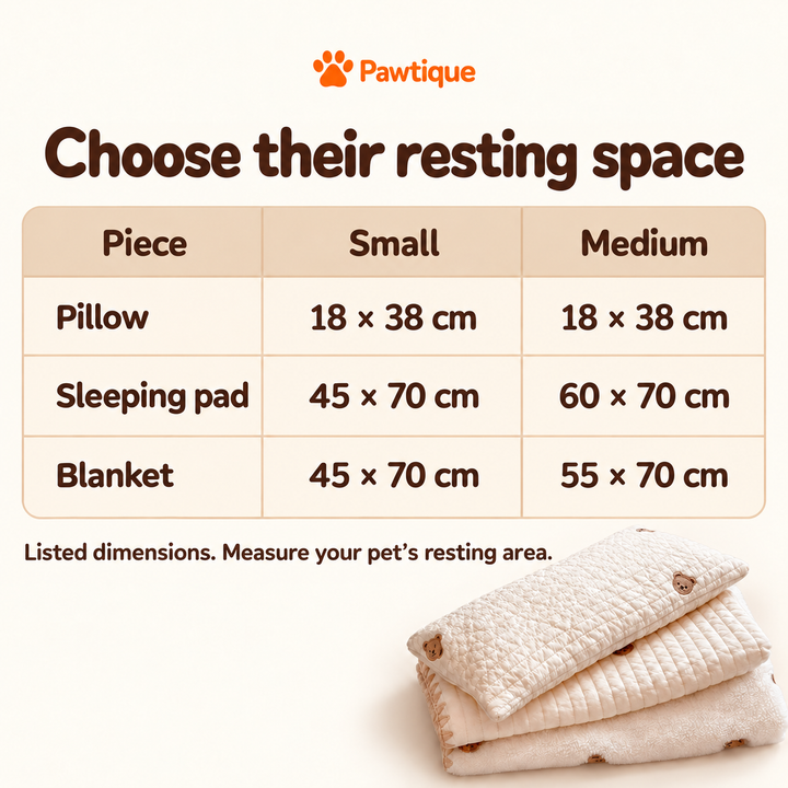 BearHug three-piece pet bedding set: size