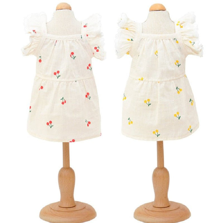 Cherry Printed Dog Cat Dress With Hat - Pawtique