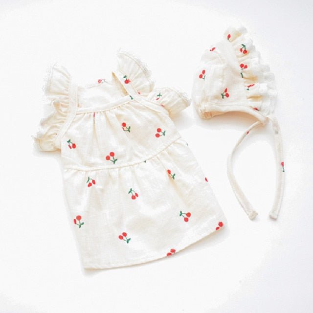 Cherry Printed Dog Cat Dress With Hat - Pawtique