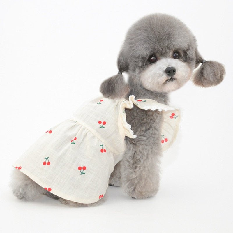 Cherry Printed Dog Cat Dress With Hat - Pawtique