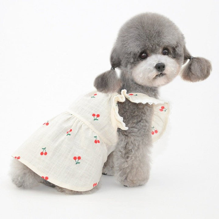 Cherry Printed Dog Cat Dress With Hat - Pawtique