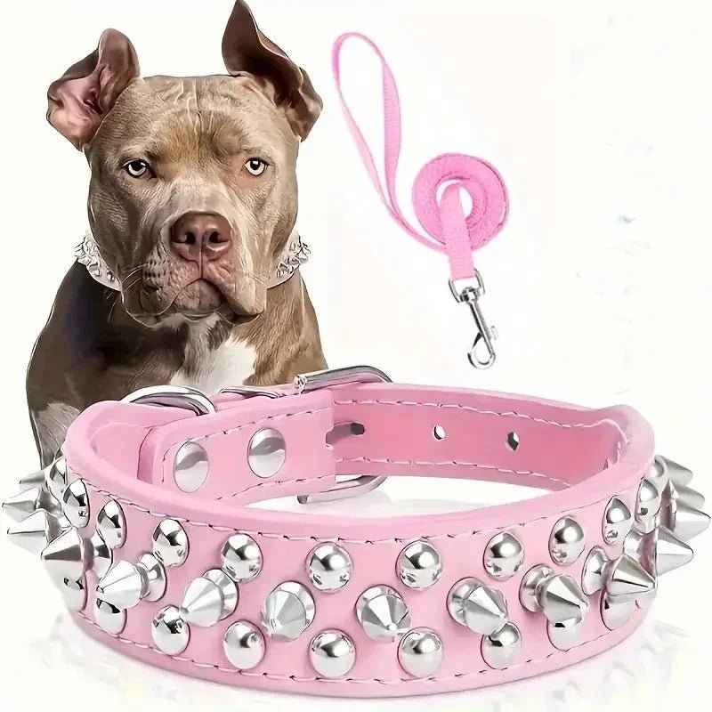 Cool Leather Collar with Spikes and Matching Leash - Pawtique