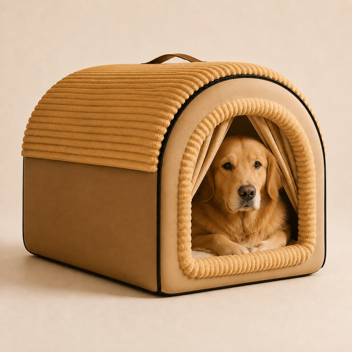 Pawtique Cozy Cottage dog bed size XXXL with Golden Retriever