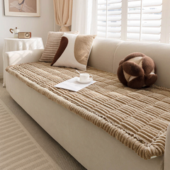 Light Brown ribbed sofa mat styling reference with gathered edges; selected size or configuration determines coverage
