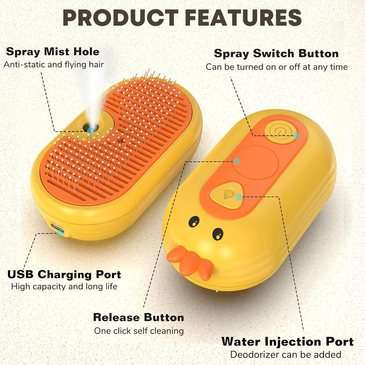 2-in-1 Spray Pet Grooming Brush – Ducky Delight for Tangle-Free Fur!