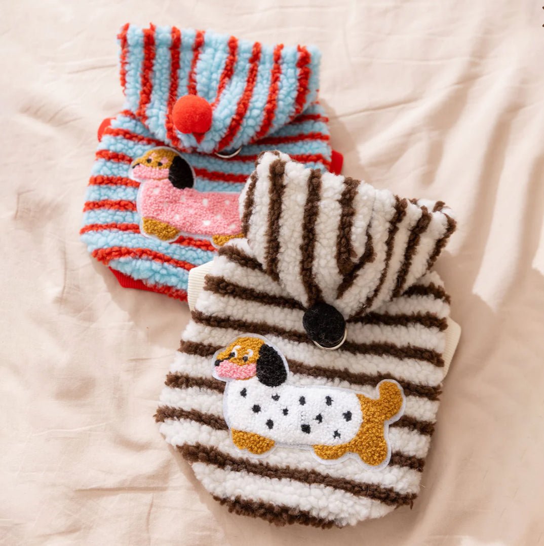 Fleece Striped Dachshund Dog Cat Harness Hoodie – Warm, stylish, and functional all in one. - Pawtique